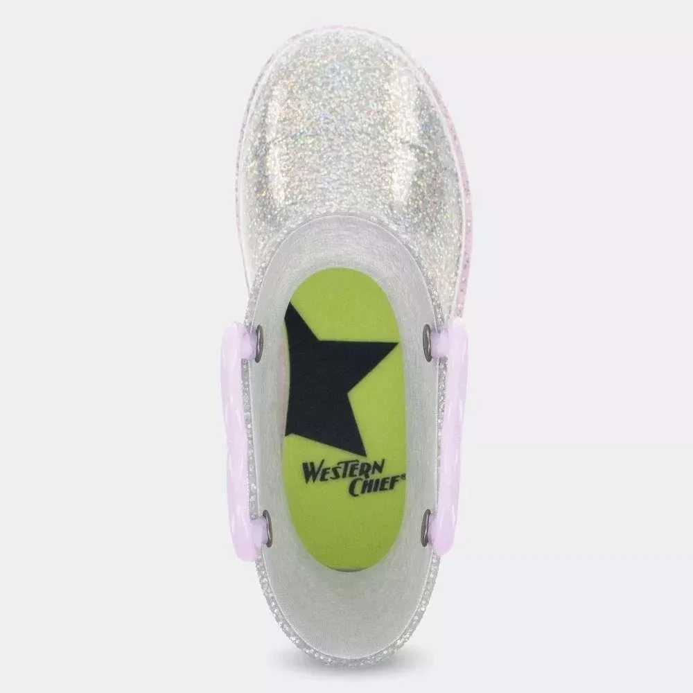 Girls Western Chief Light Up Glitter Rain Boots Silver Size 5T New With Tags